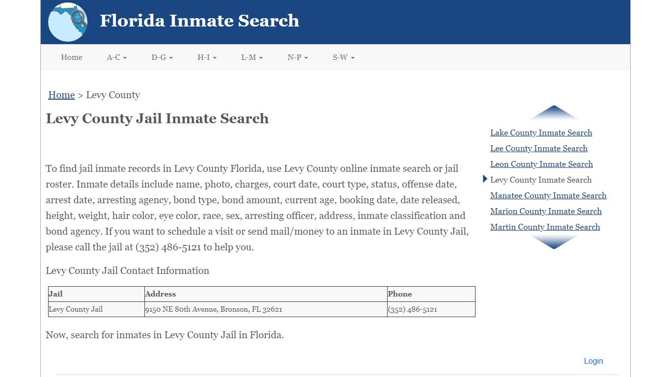 Levy County FL Jail Inmate Search